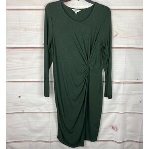 Ripe Dress Womens Maternity M Ruched Jersey Bodycon Green Long Sleeve Solid Knit